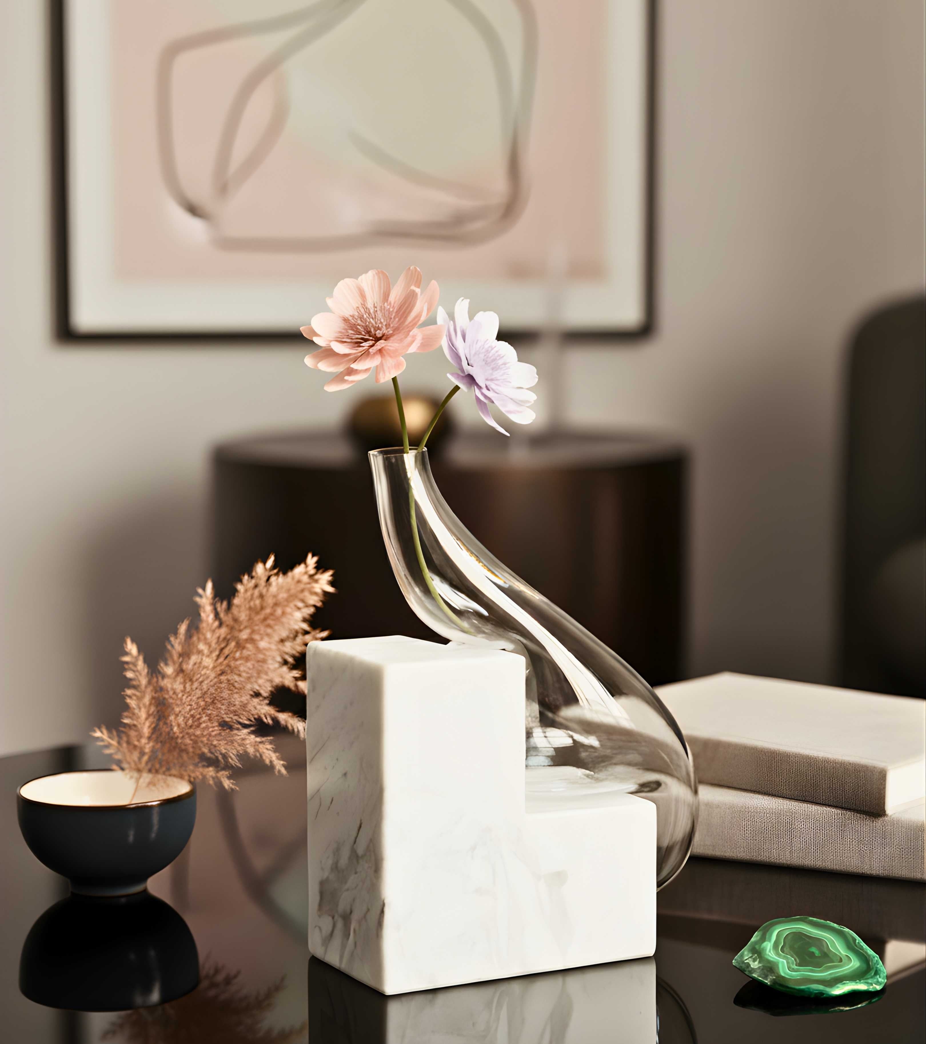 Curved Stepped Vase with Marble Base