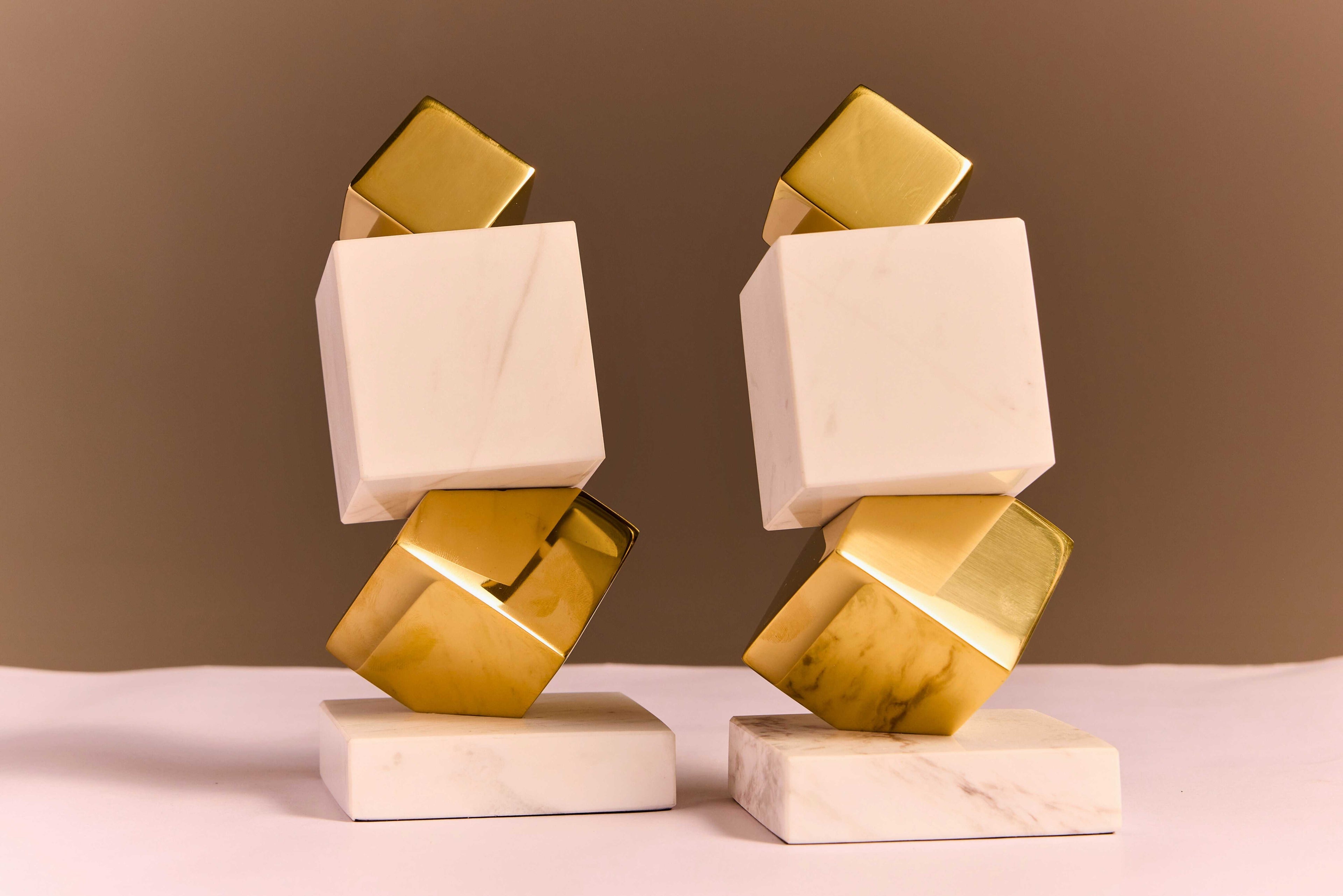 Golden Cube Bookend Set