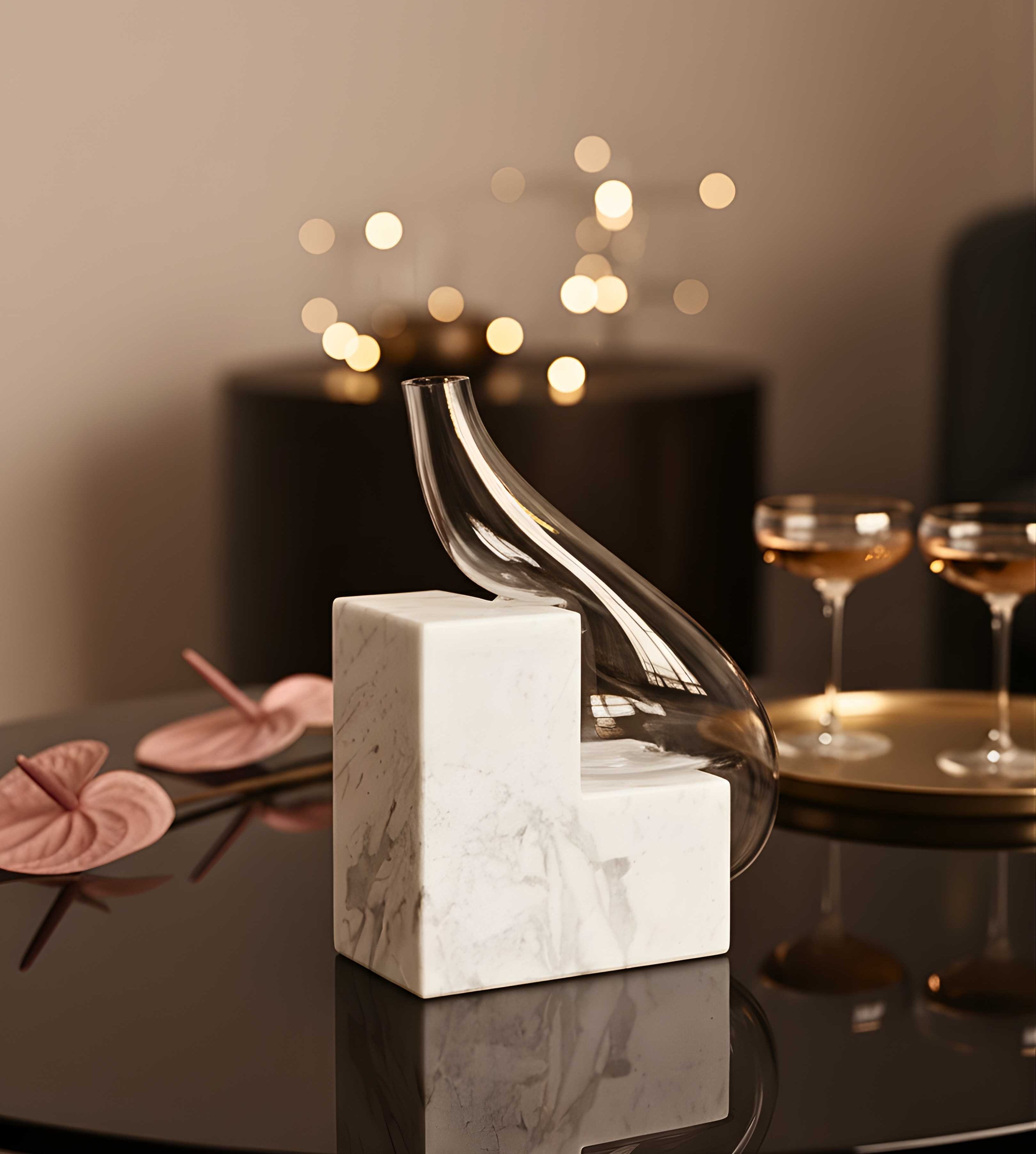 Curved Stepped Vase with Marble Base