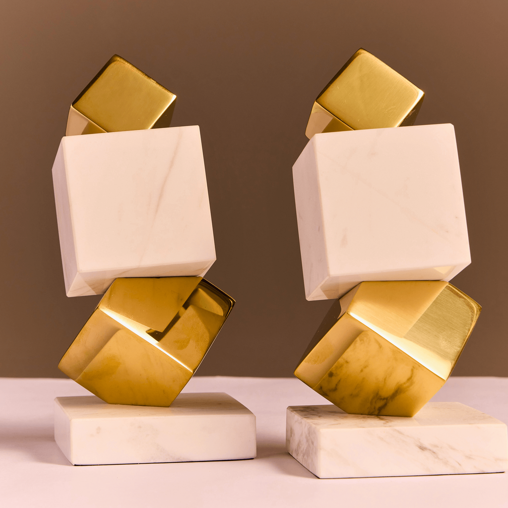 Golden Cube Bookend Set