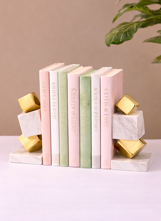 Golden Cube Bookend Set